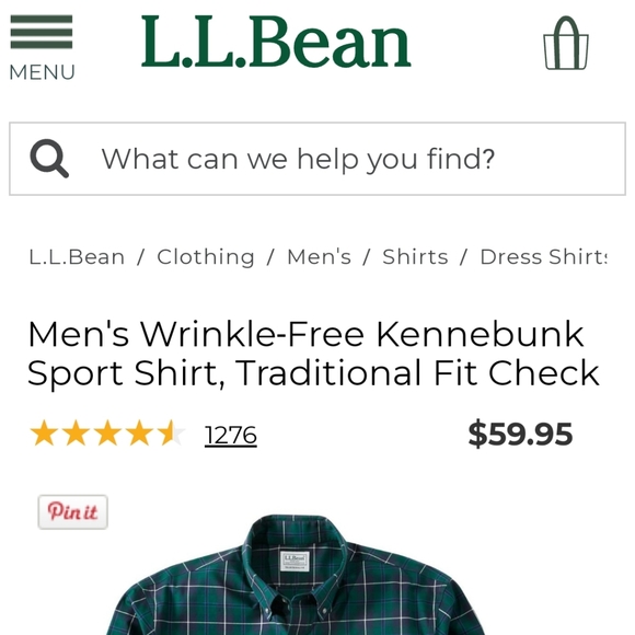 L.L. Bean 100% Cotton Wrinkle Free Traditional Fit Windowpane Pattern Sz. L-Reg - Picture 6 of 6
